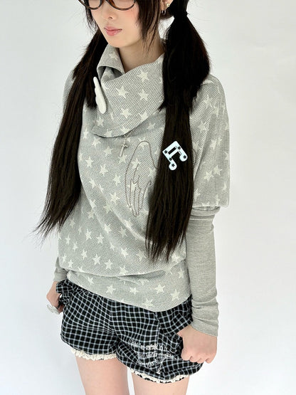 and Wings Pattern Top Sleeve with Angel Gray Star Long