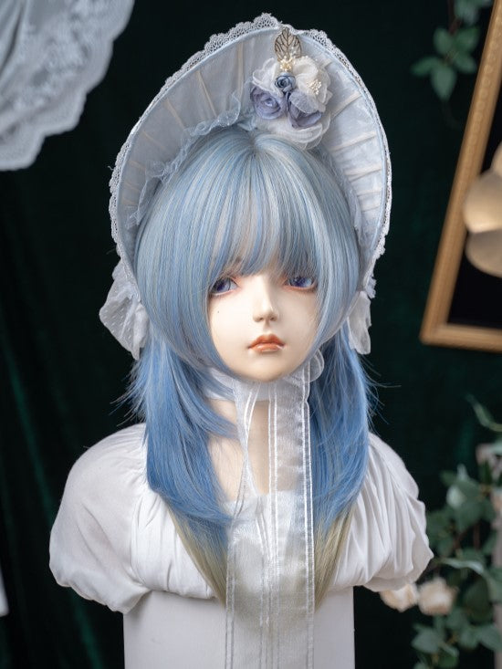 Straight Ombre 65CM Hime Color With Hair Air Cut Blue Bangs Length Wig