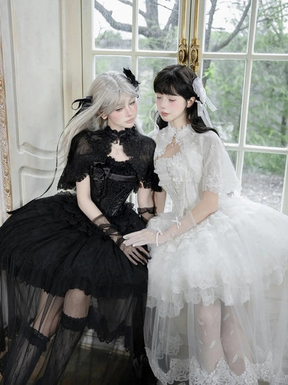 Snow Theme Elegant JSK Dress with Pearl and Floral Brooch - Airfreeing