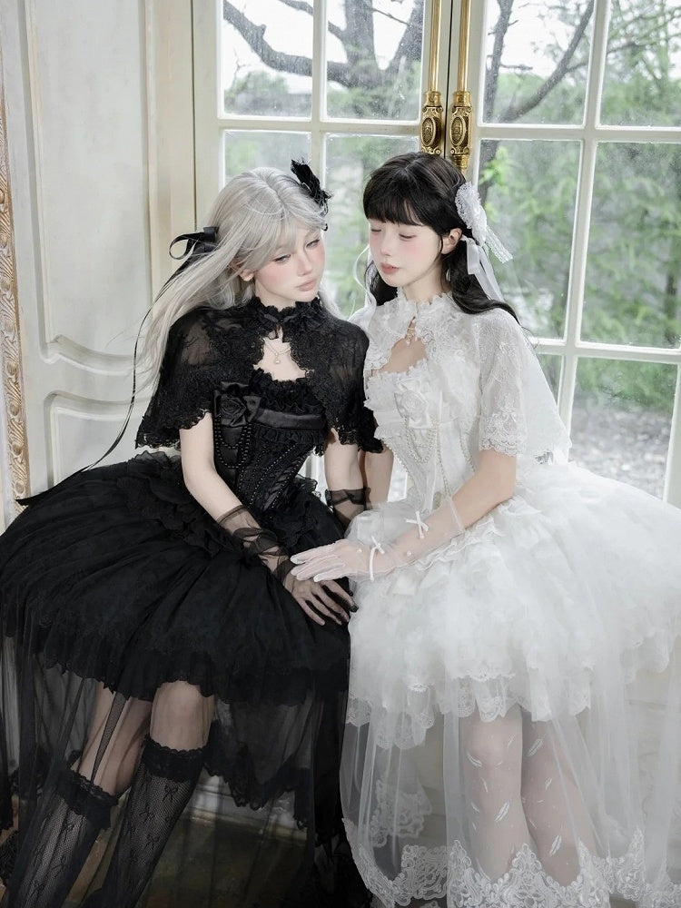 Black Elegant JSK Dress with Pearl and Floral Brooch - Airfreeing