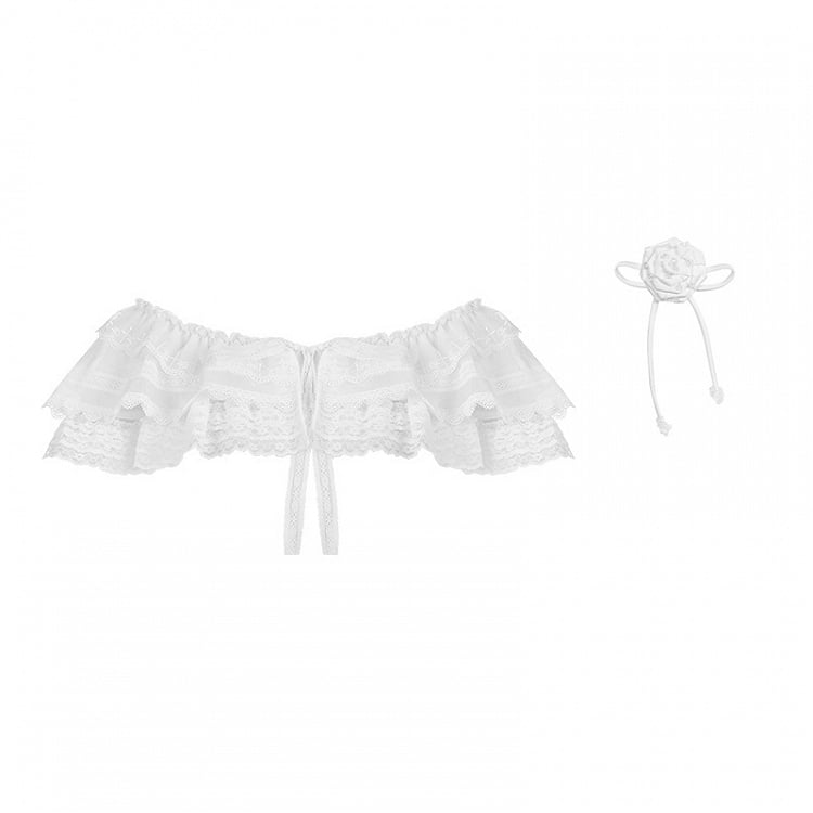 Schal Weiß Rose Schwarz mit Brosche / Tüll