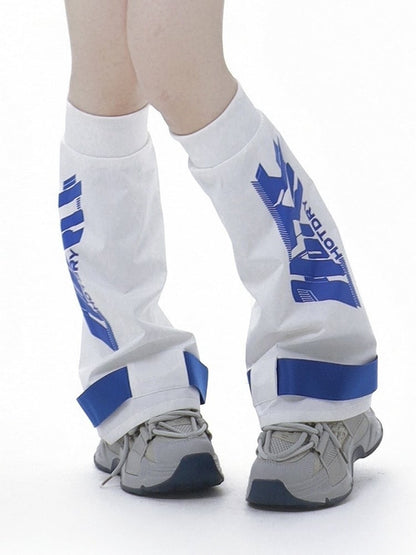 Blue and White Jirai Kei Letters Print Leg Warmers