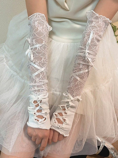 with Lace Style Sleeves Black/White Lolita Ballet Lace-up Design Arm