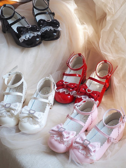 Janes with Elegant Lace Mid-heel Lolita Trim Red Mary