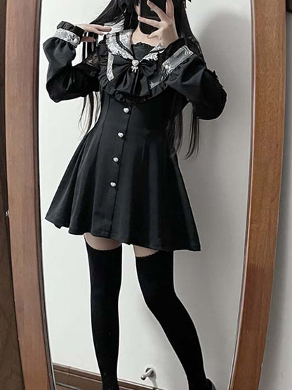 ブラックホワイト ジライケイ セットセーラーカラー スイートハートボタン留めトップス