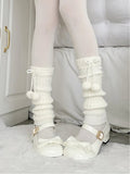 Warmers Bows with Sweet Leg Pom-Pom Ribbed Slouch White Style) (Cozy