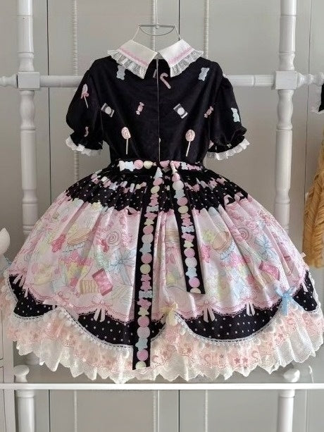 Polka Dot Black & Pink Bow Lace-Trimmed Cute OP Dress - Inspiration Post
