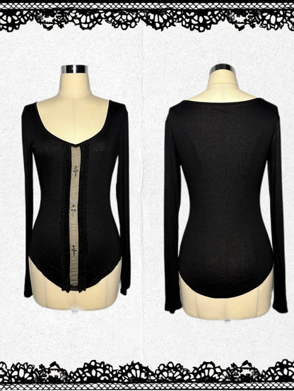 Top Gothic All with White Cutout Black/Black Sleeves Design Long