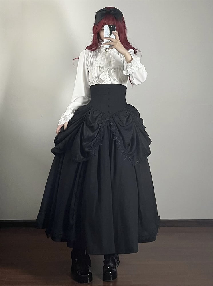 Black Gothic Lolita Corset Belt Waist Boned Aristocrat Victorian Skirt High