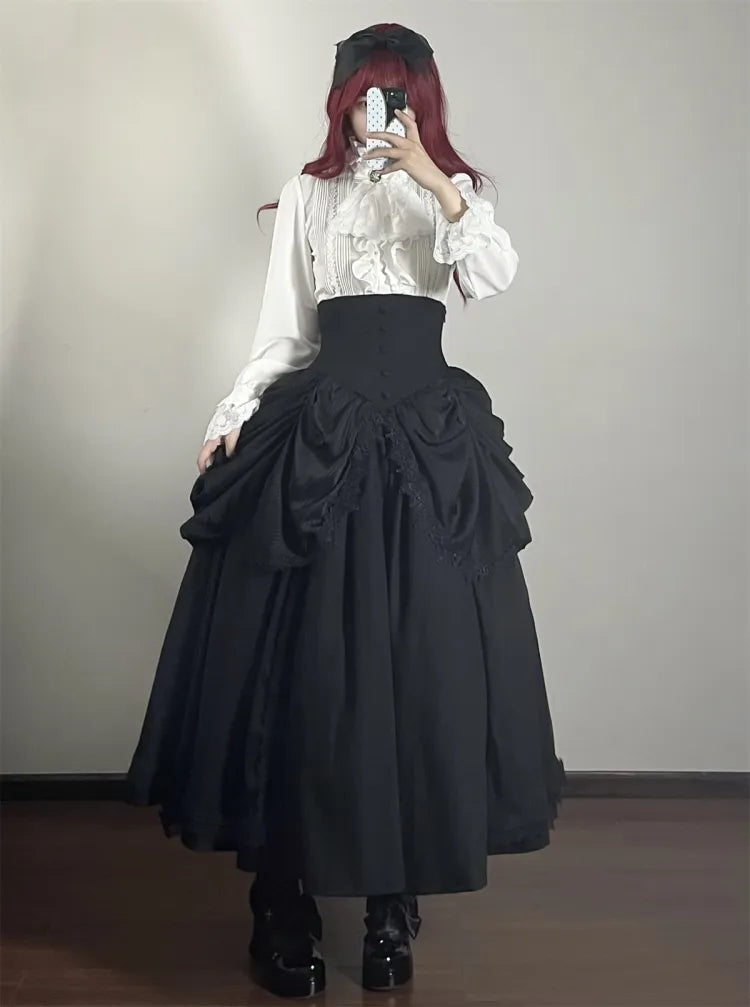 Rock Schwarz Aristokrat Korsett mit Stäbchen Hohe Taille für Viktorianisch 68-82CM Ausverkaufsgröße Gürtel Lolita Gothic L