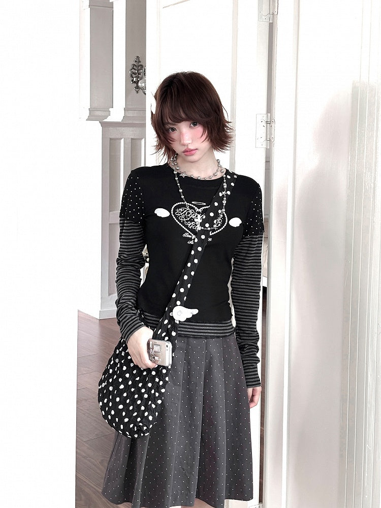 Skirt Pleated Polka Y2K Gray Dot