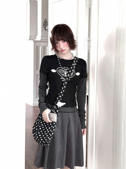 Skirt Pleated Polka Y2K Gray Dot