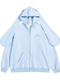 Blue Ears Bunny Snow Hoodie Oversized