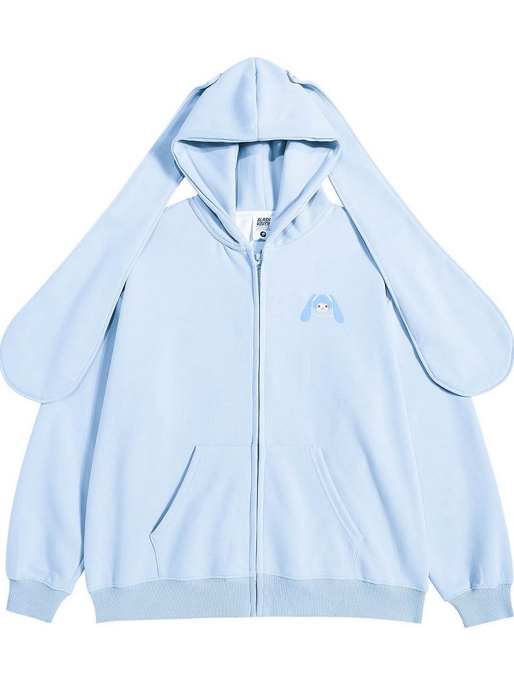Full Set: Ears Snow + Tie Oversized Blue Hoodie + Socks + Skirt + Bunny Shirt