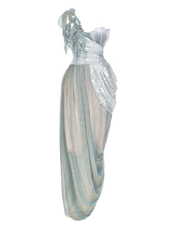 Shimmer Siren Asymmetrischer Ausschnitt Goth Cascading Rüschen Kleid Fee