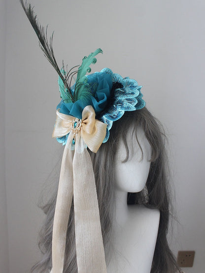 Mini Rhinestone Blue Decorated Bowknot Version Peacock Hat Design Feather Gorgeous