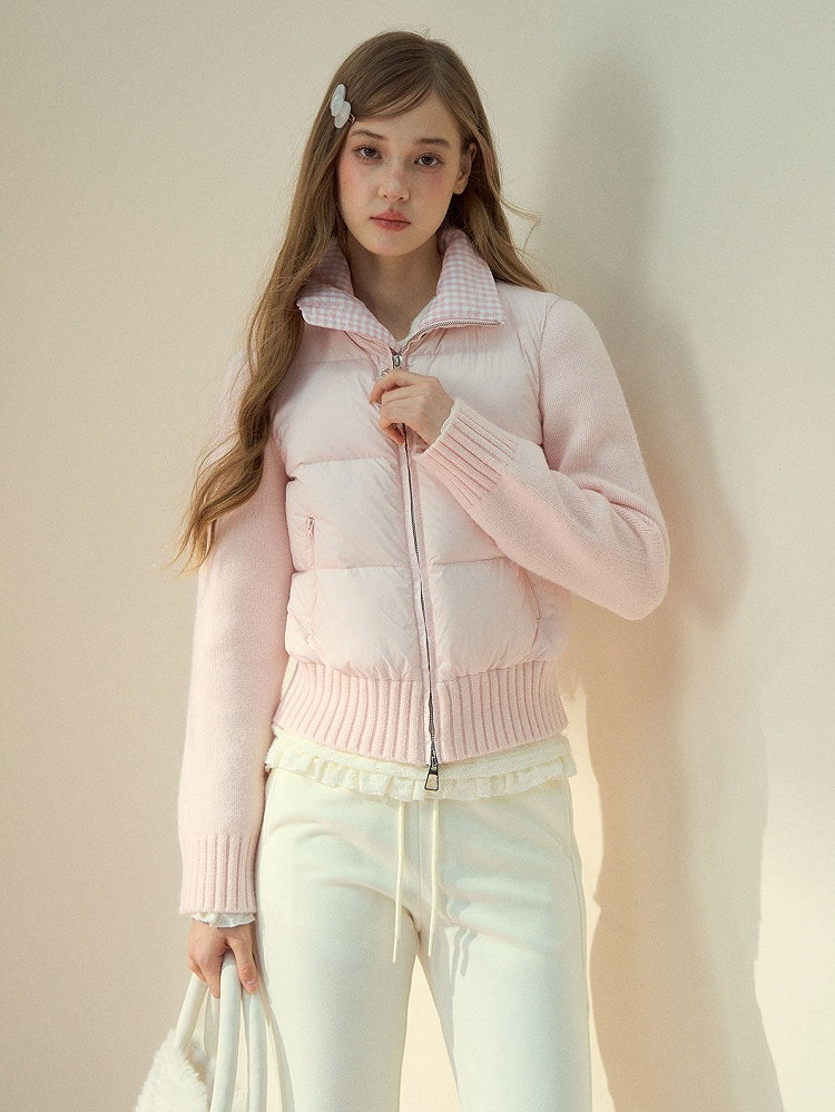 Down Jacket Pink Cream Sweet Patchwork