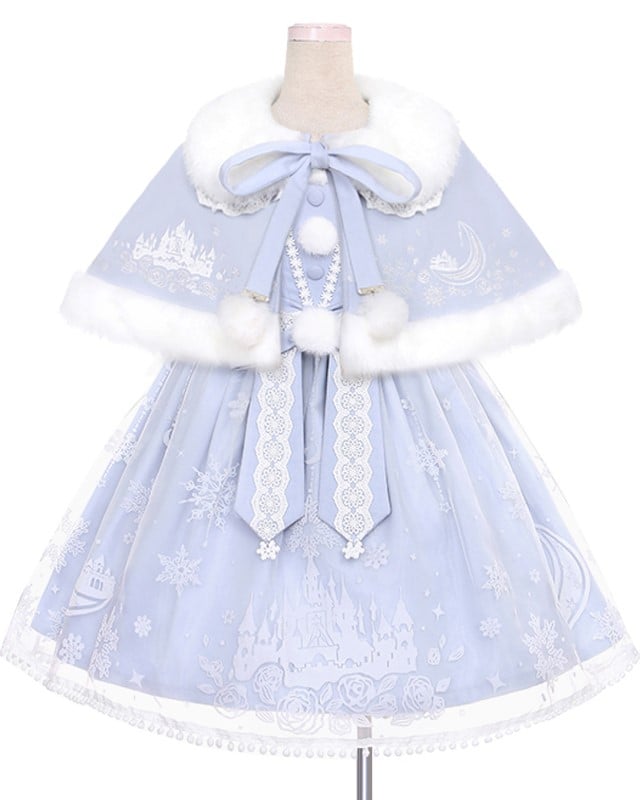 Set Overlay Purple Castle Print Trim Moon Cape Snow with Skirt Plush Light Lace Dress Lolita Jumper