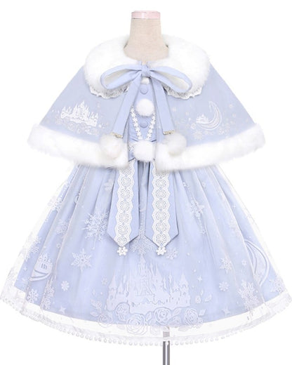 Set Overlay Purple Castle Print Trim Moon Cape Snow with Skirt Plush Light Lace Dress Lolita Jumper
