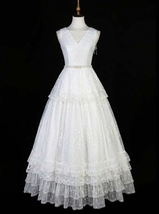 Shawl Veil Embroidered of Lace Wedding Set Gloves Valley the Head White Full Hairclips + Dress Lily Choker