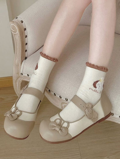 Decorated Bowknot Buckle Khaki Bunny Bear Ear Flats