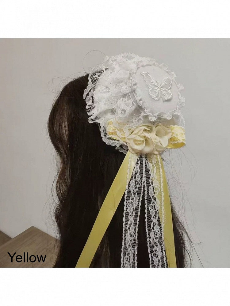 5-Color Lolita Bow Lace Mini Hat with Clips - Ye Cheng Hair Accessory
