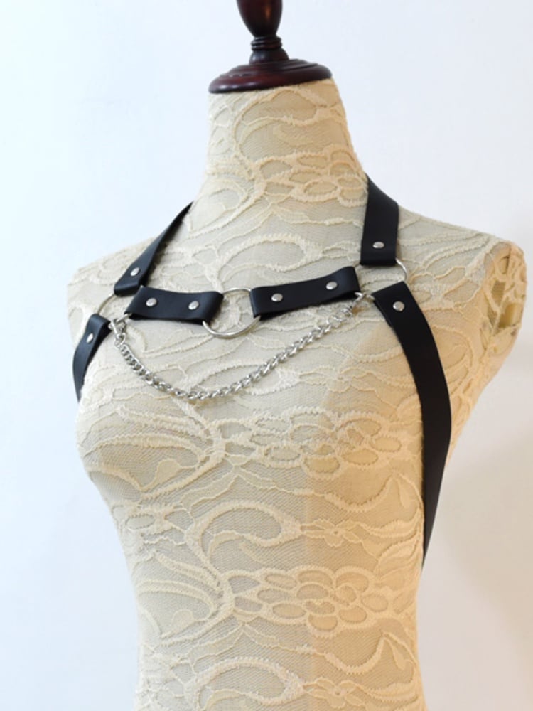 ブラックサイバーパンクPUストラップチェーンハーネス