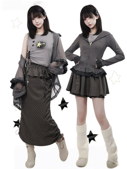Dark Gray Waist Cinching Sun Protection Hooded Jacket - PINK SAVIOR