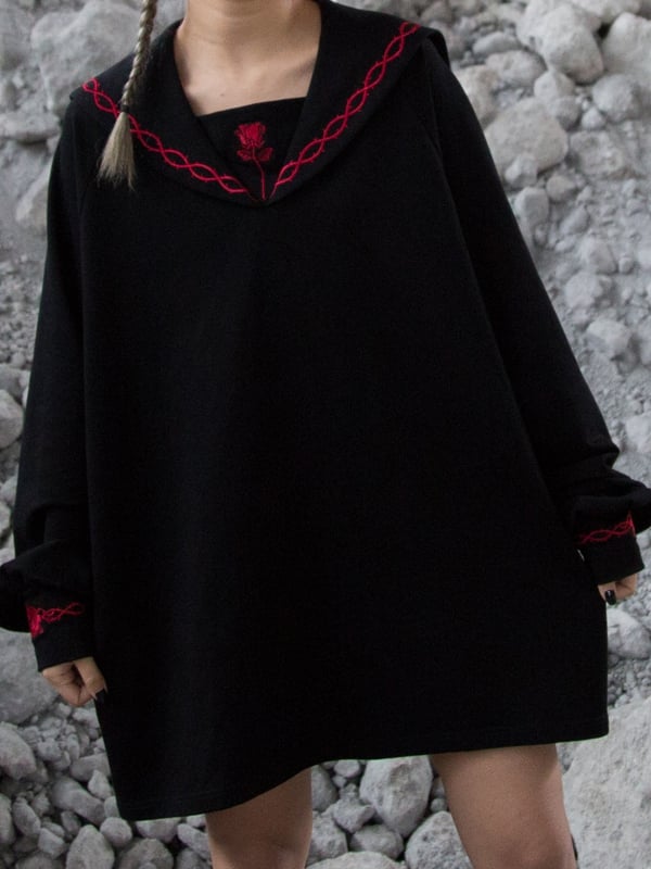 Red Gothic Collar and Sailor Sweatshirt: Rose Dark Ornate Black Romance Thorn Embroidery