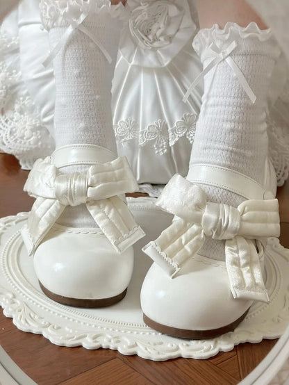 Bow Style Flats Lolita with Decor - Inspired Mary Sweet Velcro and Strap Detail Heart Jane