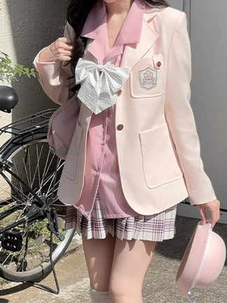 Stil Kragen Beige/Lila/Pink Uniform JK Blazer Preppy Notched