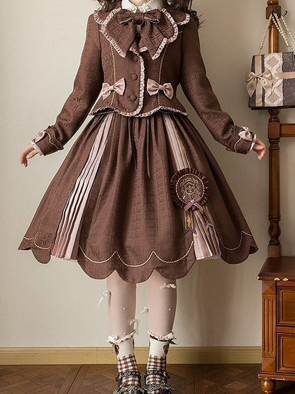 Embroidered Badge Lolita Circular Chocolate Brown/Mint Green