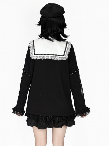 with Black Top: Criss-Cross Cross Pointed Harajuku Style Collar White Jirai Straps Kei Sleeve
