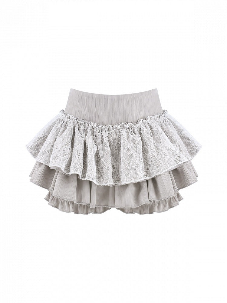 Grey Lace-Tiered Ruffle Skirt with Integrated Shorts - serendipity