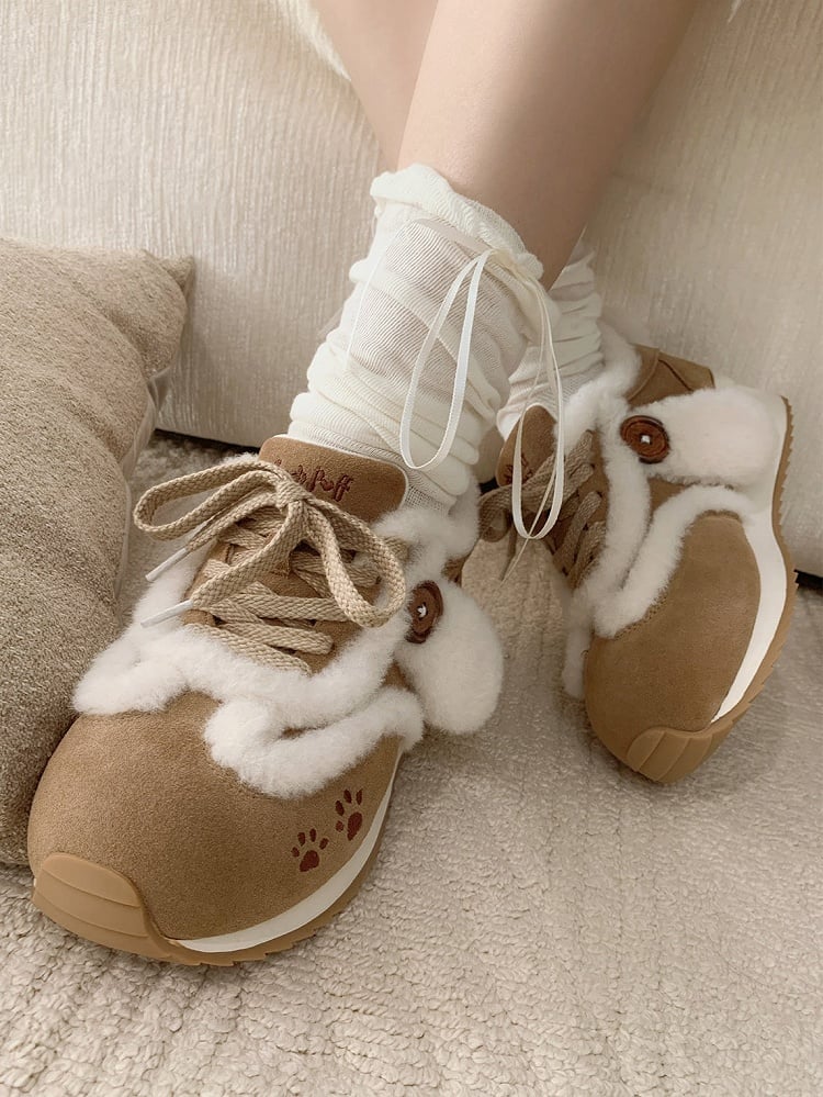 Sneakers Embroidery Sweet Lolita - Brown Paw