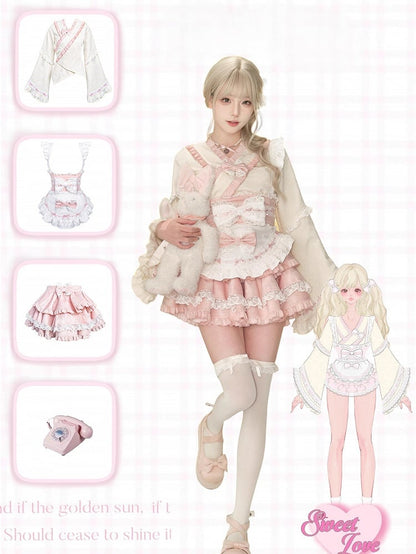 Pink Bow with Trim Lace Tiered Accents and Skirt Sweet