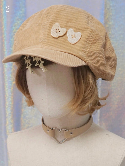 Options Applique Hat Beret Button/Star/Dog Y2K 17