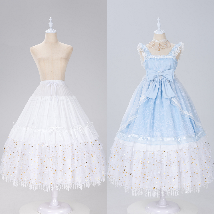 長さのあるフィッシュボーン型のキラキラ輝く星がゴージャスなホワイト/ベージュ/ブラックの調節可能なペチコート