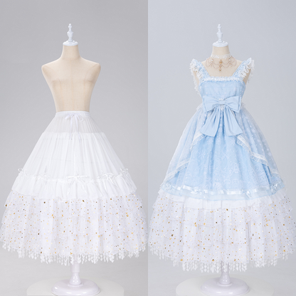 長さのあるフィッシュボーン型のキラキラ輝く星がゴージャスなホワイト/ベージュ/ブラックの調節可能なペチコート