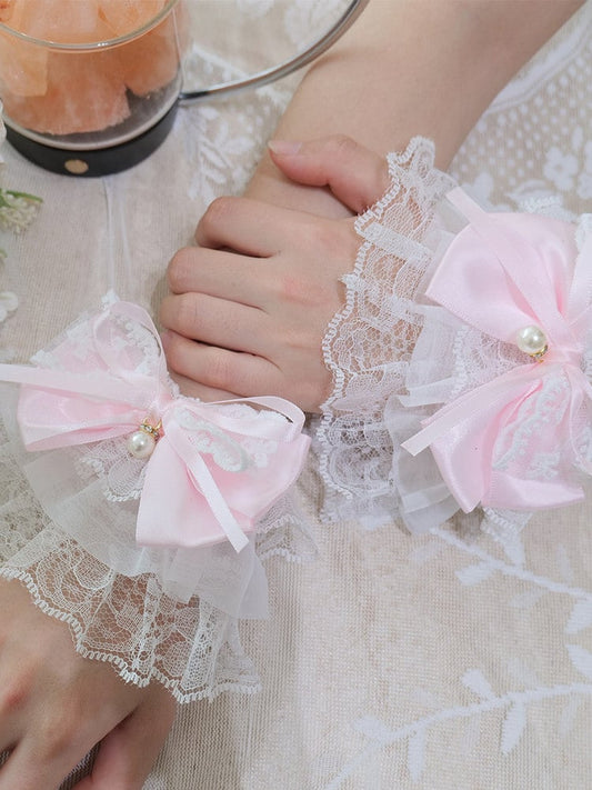 Pearl (4 Bow Wrist Colors) Lolita Lace Style Cuffs