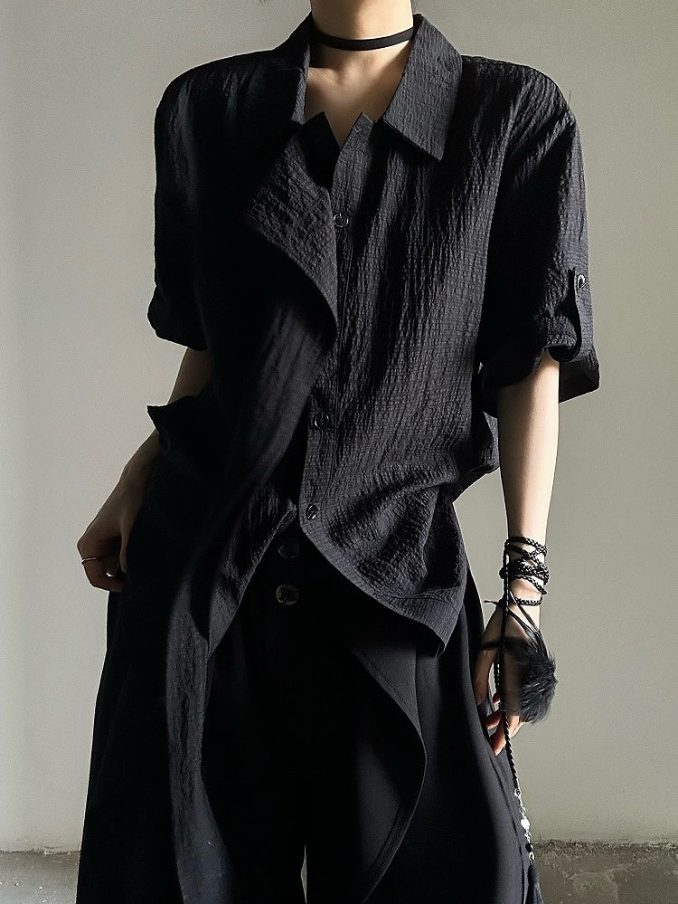 Pointed Collar Ouji with Black Flat Shirt Tie Long Lolita Short-Sleeve Vintage