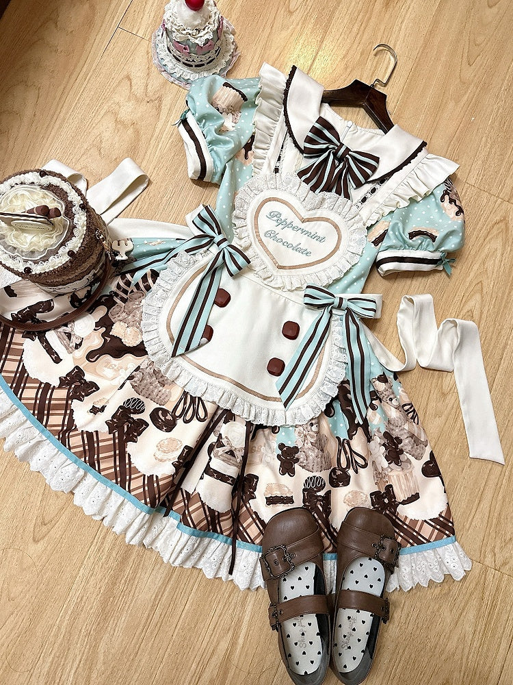 Heart-shaped Creamy Flutter Straps Bodice Lolita Sweet Apron