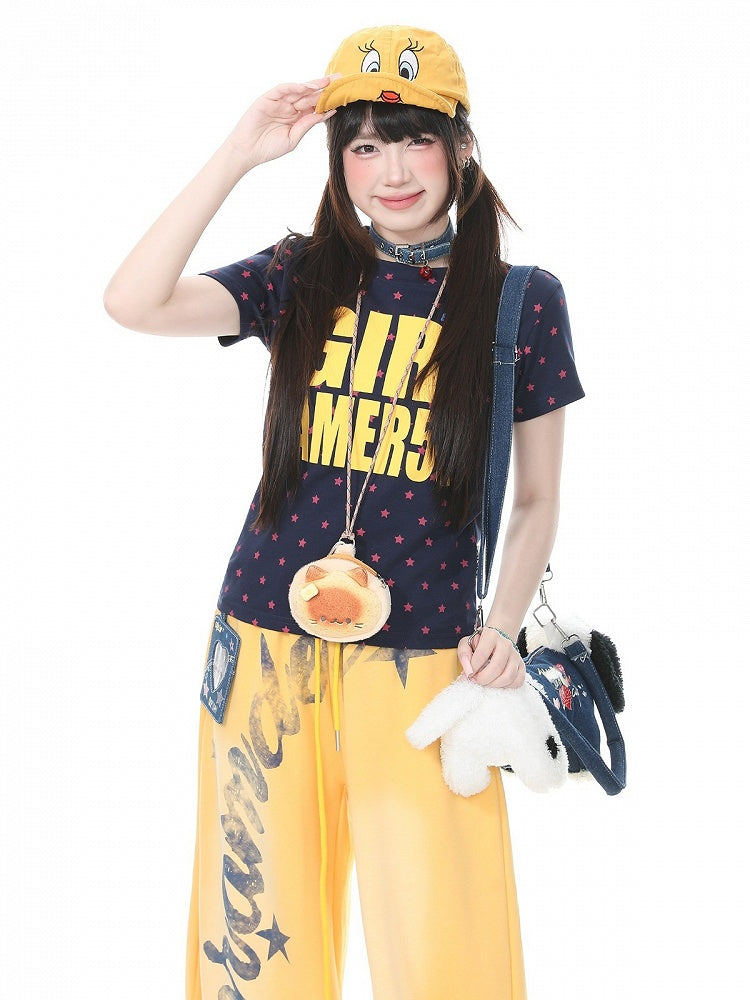 Star Letter Print Navy Yellow Tee - Languid Park