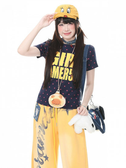 Star Letter Print Navy Yellow Tee - Languid Park