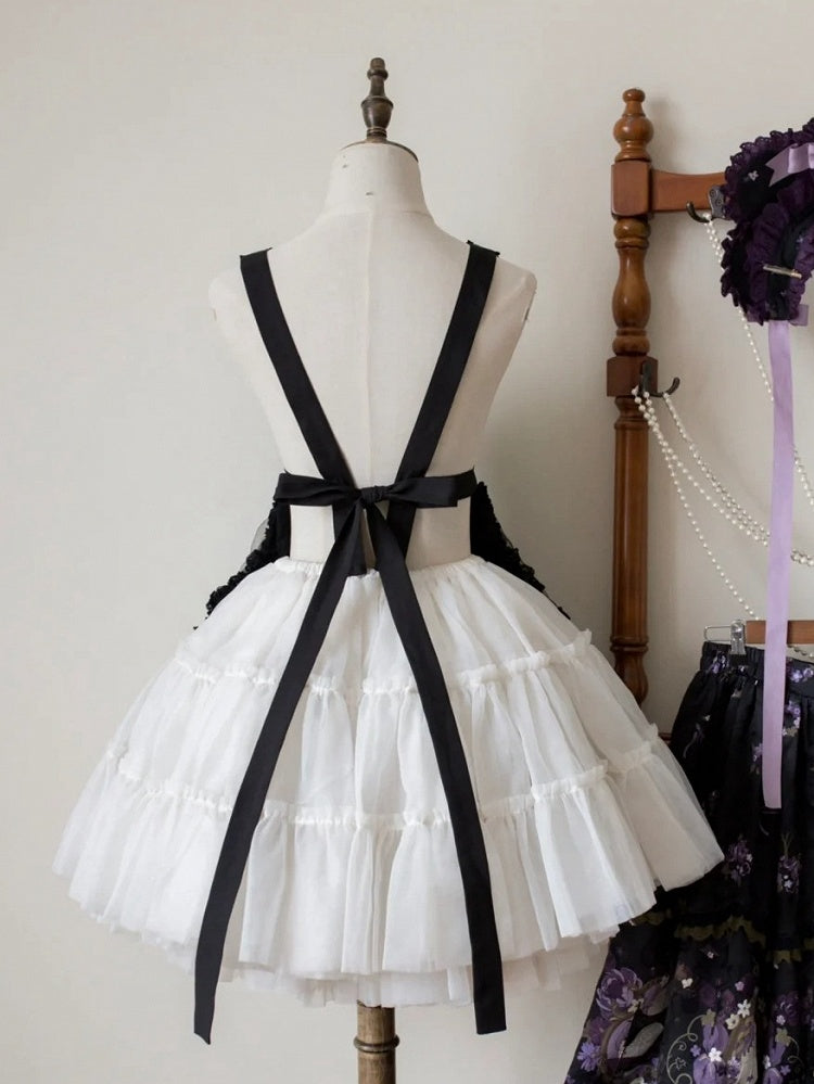Black Square Neckline with Apron Embroidery Details Lolita