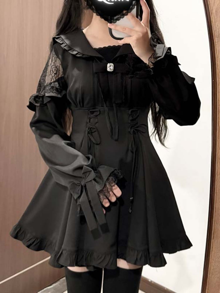 Matrosenkragen, Kleid mit Schnürdetail, Shorts mit Rüschenbesatz, Fliege