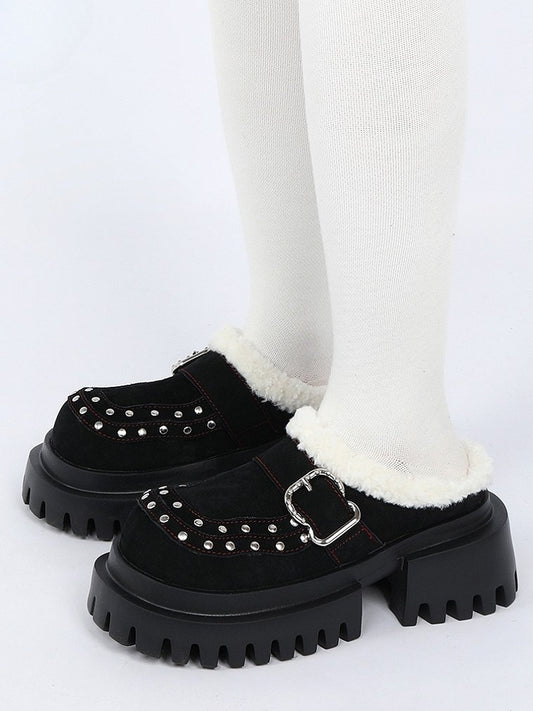 Slip-Ons mit hoher Schnalle und rückenfreiem Design – Punk-Plateau-Akzente, Birkenstock-Absatz mit Block