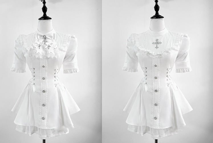 Schleife, kurze Krawatte, Lätzchen, abnehmbar, Kei mit Kleid, ganz in Weiß, Jirai-Set, Ärmel