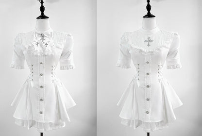 Schleife, kurze Krawatte, Lätzchen, abnehmbar, Kei mit Kleid, ganz in Weiß, Jirai-Set, Ärmel