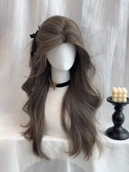 Dusty Brown 65cm Curtain Bangs Wavy Wig - Sleepy Fish